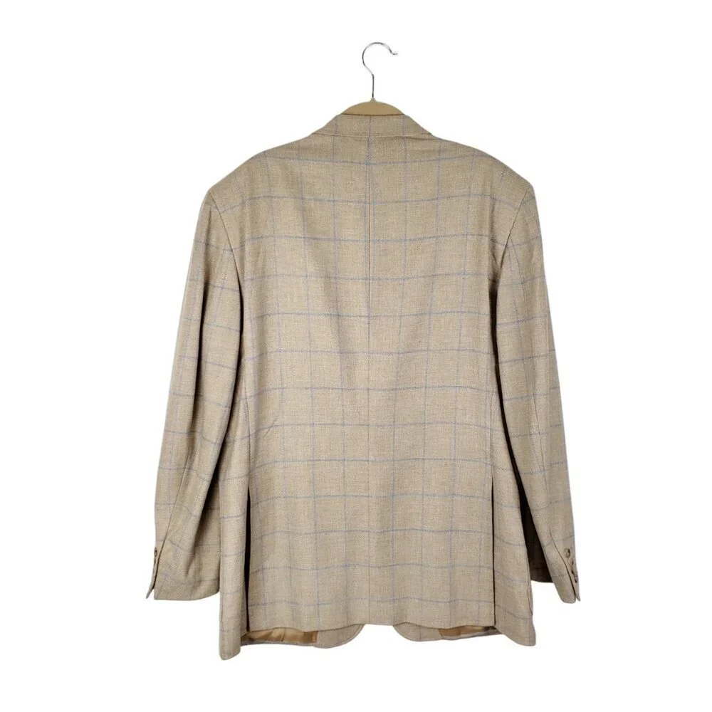 Ravazzolo Beige Plaid Wool Cashmere Three Button Blazer Jacket Mens 52/US 42